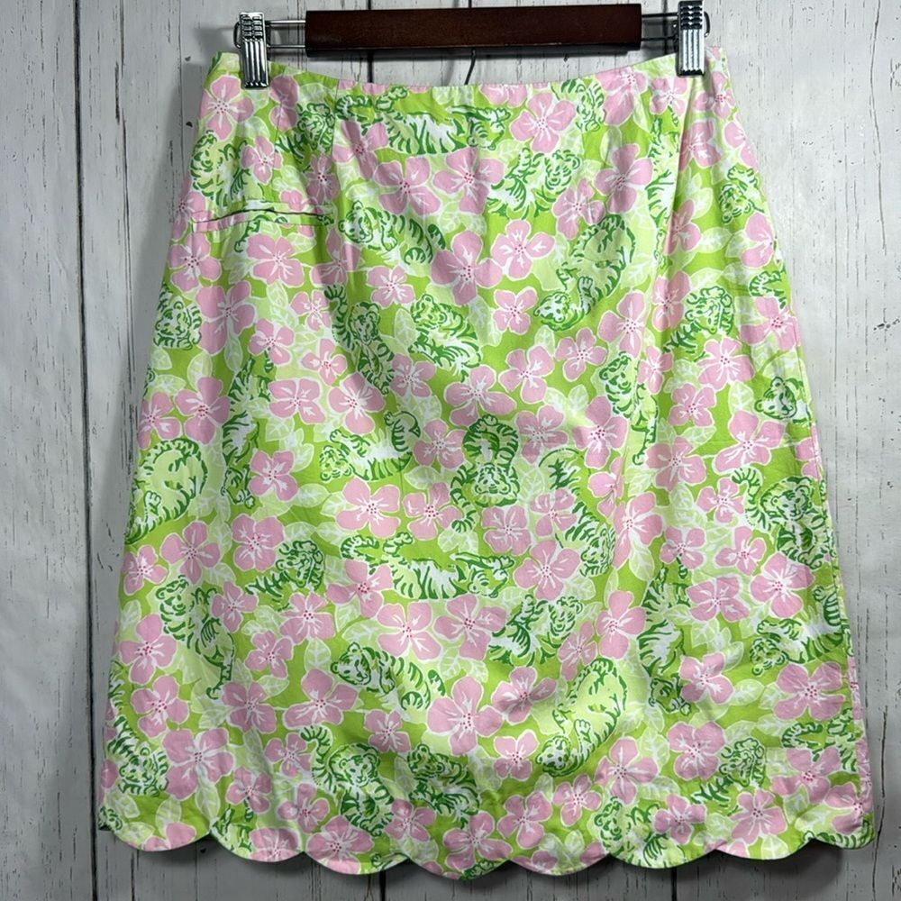 Vintage Lilly Pulitzer Skirt Size 6 Pink Green Floral Scalloped Hem Y2K Resort